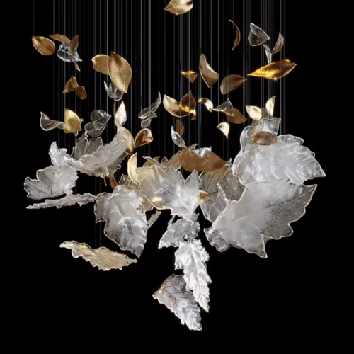 Custom Glass Leaves Hanging Ceiling Lamp