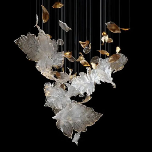 Custom Glass Leaves Hanging Ceiling Lamp