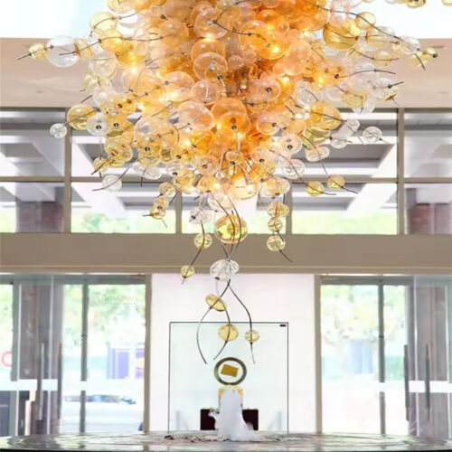 Custom Main Entrance High Ceiling Glass Chandeliers