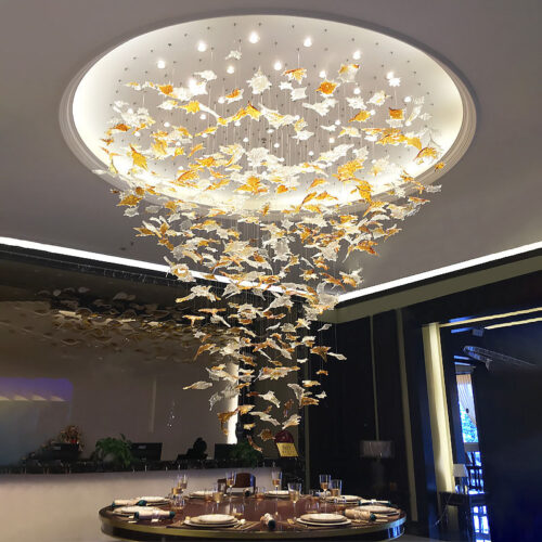 Contemporary Decoration Maple Leaf Glass Chandelier