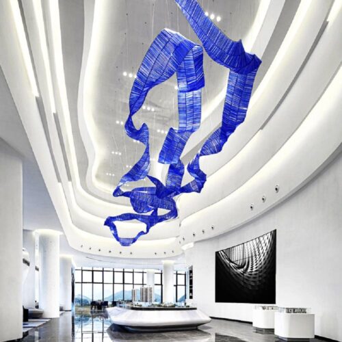 Rainbow Ribbon Blue Hanging Chandelier For Hotel-1