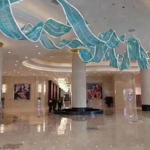 Rainbow Ribbon Blue Hanging Chandelier For Hotel-2