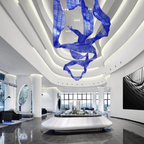 Rainbow Ribbon Blue Hanging Chandelier For Hotel-4