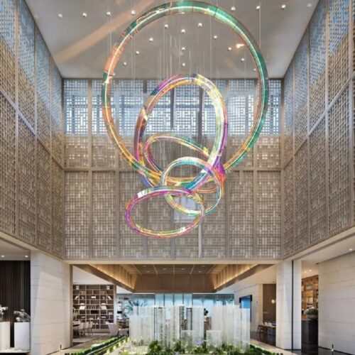 Colorful Ribbon Chandelier For Hall Lobby Hotel Villa