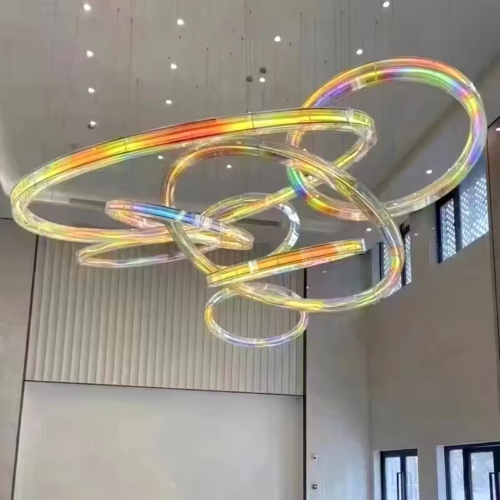 Colorful Ribbon Chandelier For Hall Lobby Hotel Villa