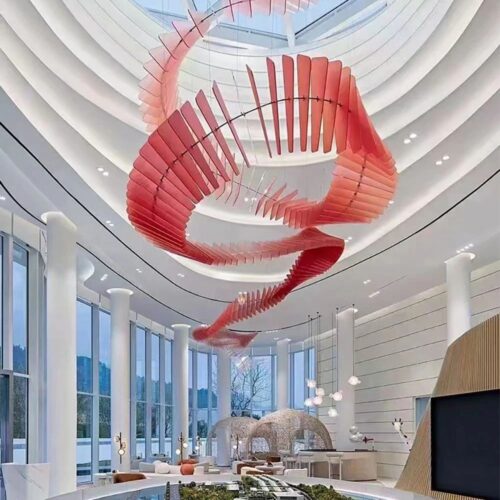 Large Hotel Red Streamer Hanging Lights