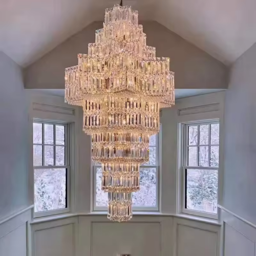 Luxury Large Round Stairwell Lighting Crystal Chandelier