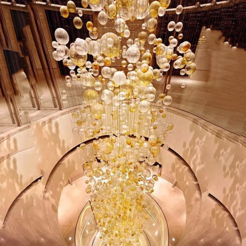 Glass Bubble Loft Long Ball Chandelier For Hotel Villa Staircase