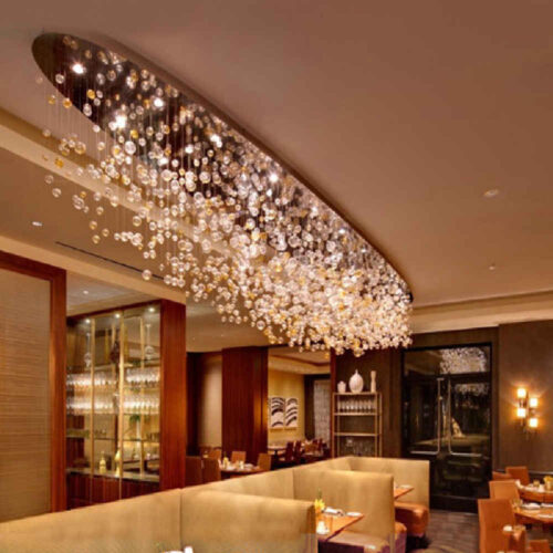 Glass Bubble Loft Long Ball Chandelier For Hotel Villa Staircase