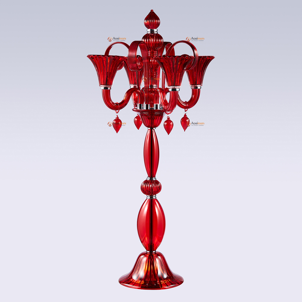 Add a splash of elegance with our 4-Arms Red Crystal Candelabra—vibrant and luxurious, it brings a bold touch of sophistication to any event.