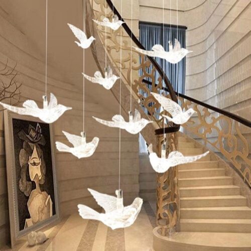 Luxury Hanging Lighting Bird Design Led Chandelier For Staircase