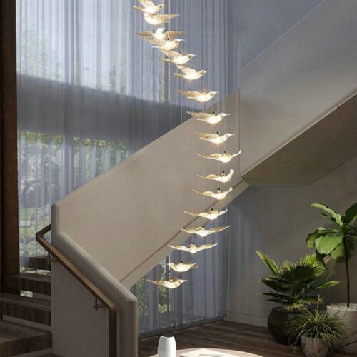 Luxury Hanging Lighting Bird Design Led Chandelier For Staircase