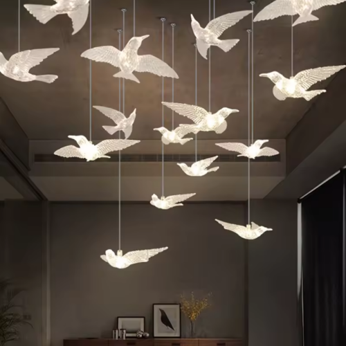 Luxury Hanging Lighting Bird Design Led Chandelier For Staircase