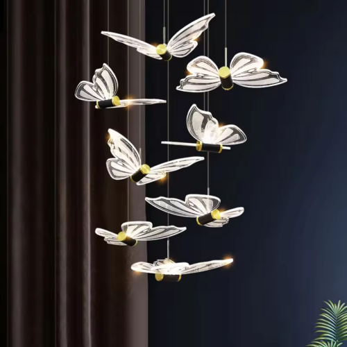 Luxury Apartment Loft Duplex Stair Butterfly Acrylic Lighting