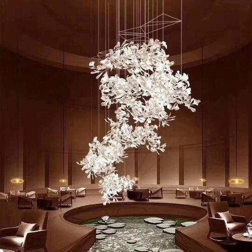 Designer Modern Ceramic Ginkgo Leaf Restaurant Art Chandelier