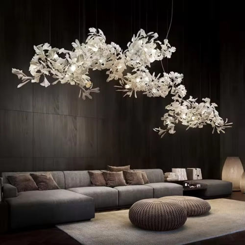 Designer Modern Ceramic Ginkgo Leaf Restaurant Art Chandelier