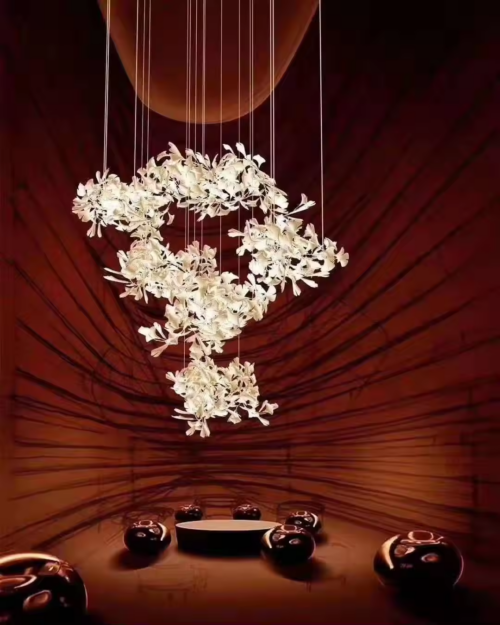 Designer Modern Ceramic Ginkgo Leaf Restaurant Art Chandelier