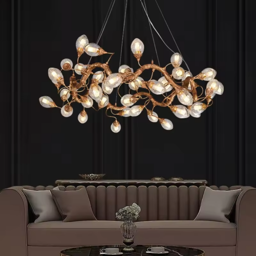 Luxury Tree Branch Glass Copper Chandelier