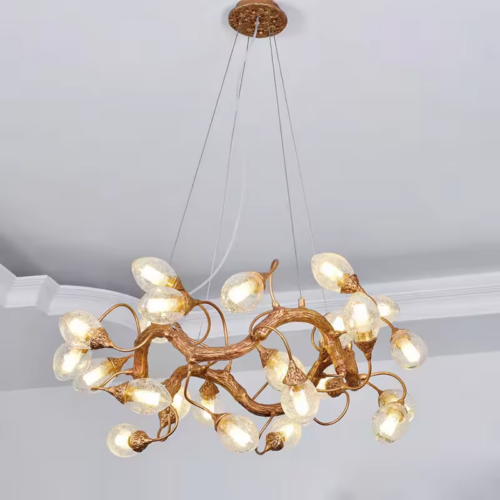 Luxury Tree Branch Glass Copper Chandelier