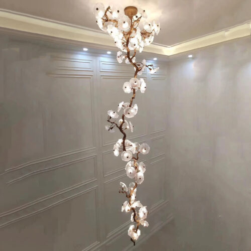 Motif Flower Copper Branch Lotus Leaf Hanging Lamp