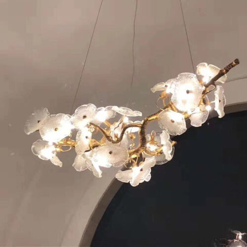 Motif Flower Copper Branch Lotus Leaf Hanging Lamp