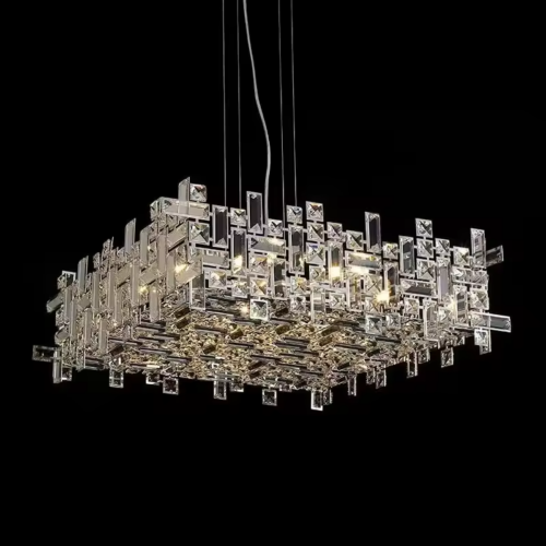 Modern Chrome Raindrop Square Top Crystal Chandelier