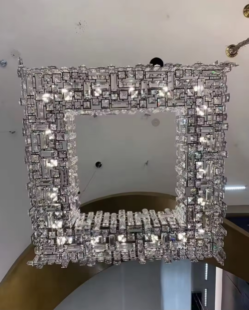 Modern Chrome Raindrop Square Top Crystal Chandelier