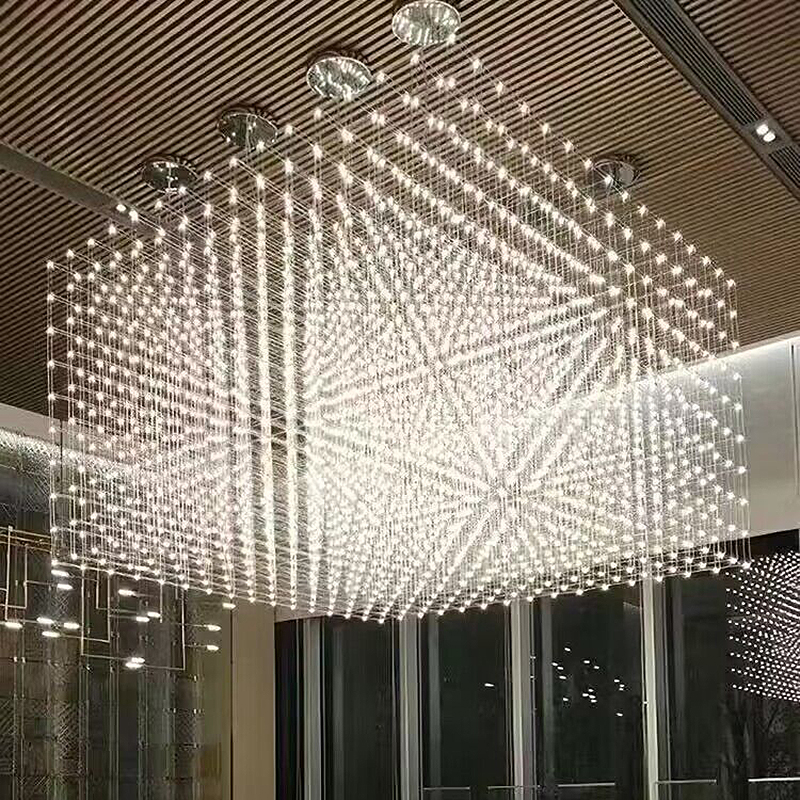 Starry Night Sky Crystal Chandelier Cube Glass LED Pendant Light