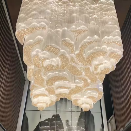 Illuminate your space with our custom engineering light art combination cloud crystal light. Enhance your ambiance with artistic flair and elegant lighting.