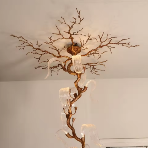 Copper Branch Tree Glass Leaf Chandelier for Restaurant