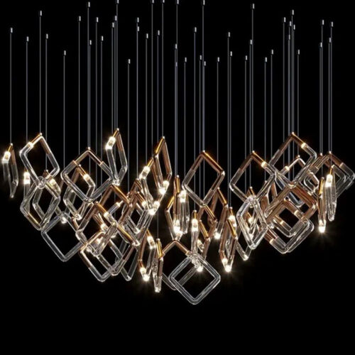 Custom Square Shape Pendants Decor Stair Chandelier