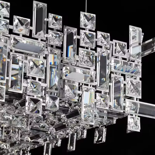 Modern Chrome Raindrop Square Top Crystal Chandelier