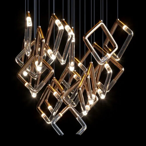 Custom Square Shape Pendants Decor Stair Chandelier