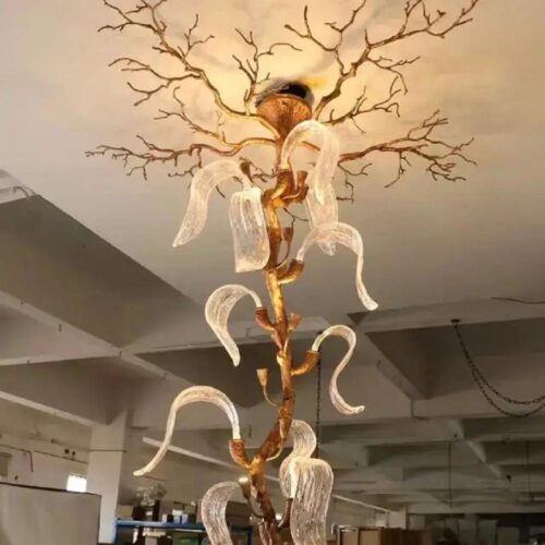 Copper Branch Tree Glass Leaf Chandelier for Restaurant