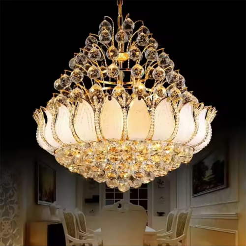 Luxury Gold Lotus Flower K9 Crystal Chandelier Wholesale