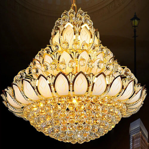 Luxury Gold Lotus Flower K9 Crystal Chandelier Wholesale