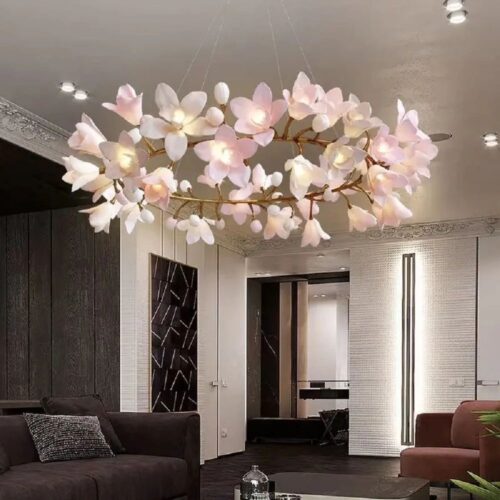 New Design Residential Ceramic Pink Flower Decoration Lighting