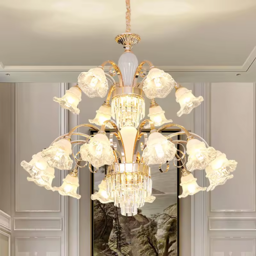 Hardware Multi-Layer Crystal Flower Chandelier