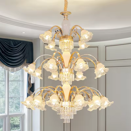 Hardware Multi-Layer Crystal Flower Chandelier