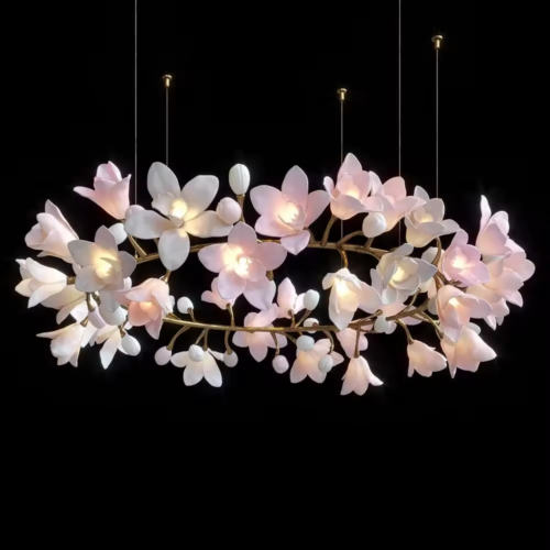 New Design Residential Ceramic Pink Flower Decoration Lighting