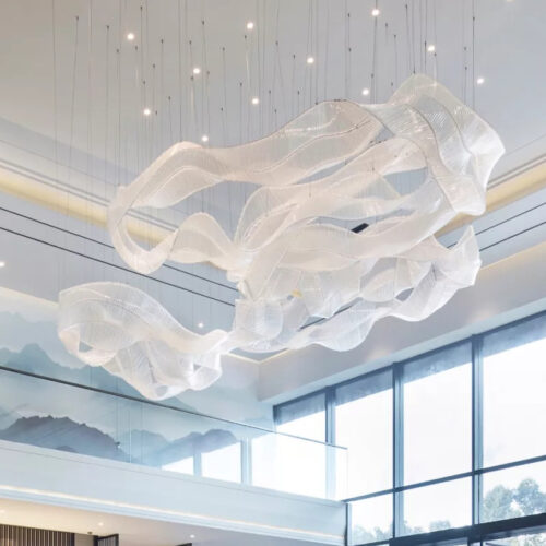 Decorative Ribbon White Shape Chandelier for Hotel Showrooms