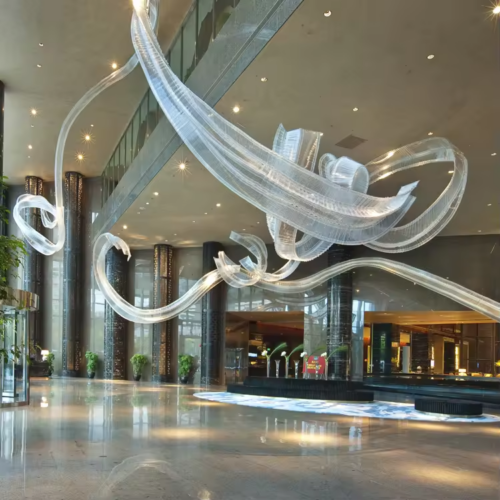 Decorative Ribbon White Shape Chandelier for Hotel Showrooms