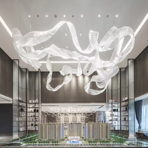 Decorative Ribbon White Shape Chandelier for Hotel Showrooms