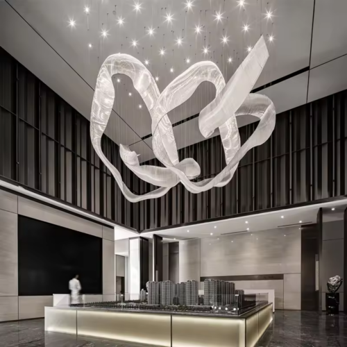 Decorative Ribbon White Shape Chandelier for Hotel Showrooms