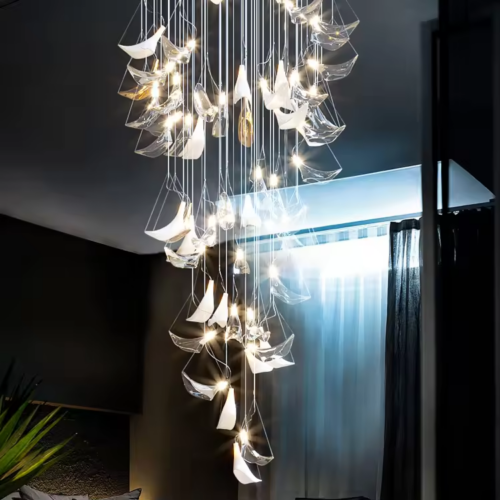 Custom-Made Glass Chandelier for Hotel Bar