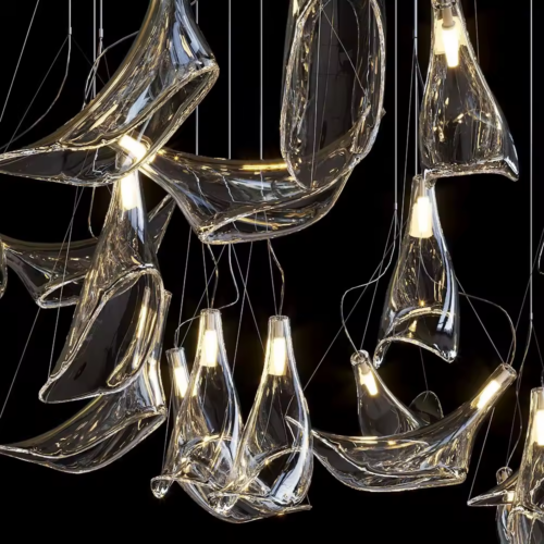 Custom-Made Glass Chandelier for Hotel Bar