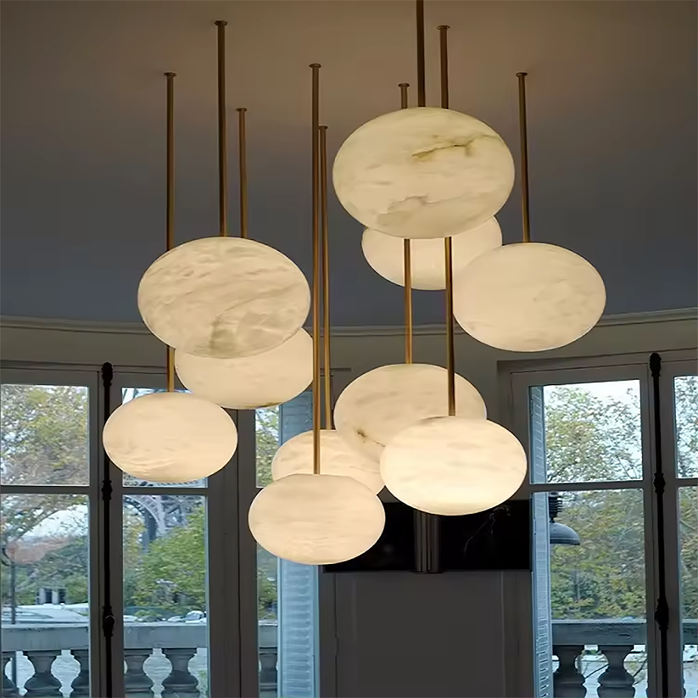 Custom Circle Natural Marble Dining Room Pendant Light