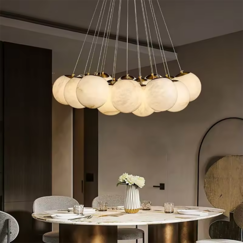 Custom Circle Natural Marble Dining Room Pendant Light