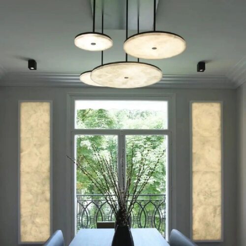 Custom Circle Natural Marble Dining Room Pendant Light