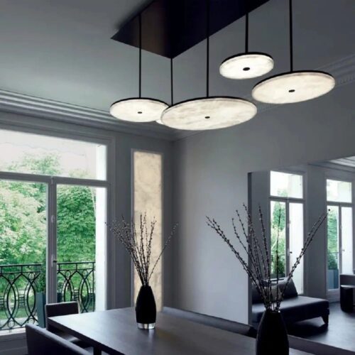 Custom Circle Natural Marble Dining Room Pendant Light